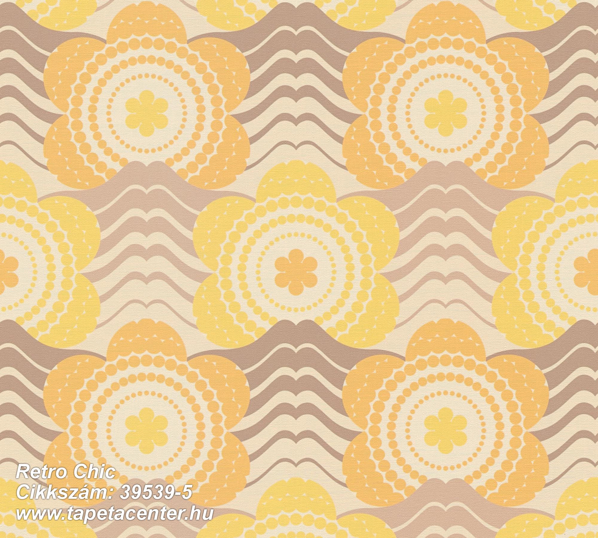 Retro,textil hatású,virágmintás,barna,bézs-drapp,narancs-terrakotta,sárga,súrolható,vlies tapéta 